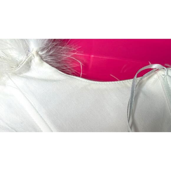 Sau Lee Jayde Sateen Jacquard Feather Hem Ivory White Mini Dress Size 14 - Picture 10 of 13